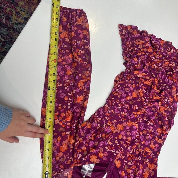 NWT Floral Purple Snitched Bubble Sleeve Mini Dress - Picture 6 of 6